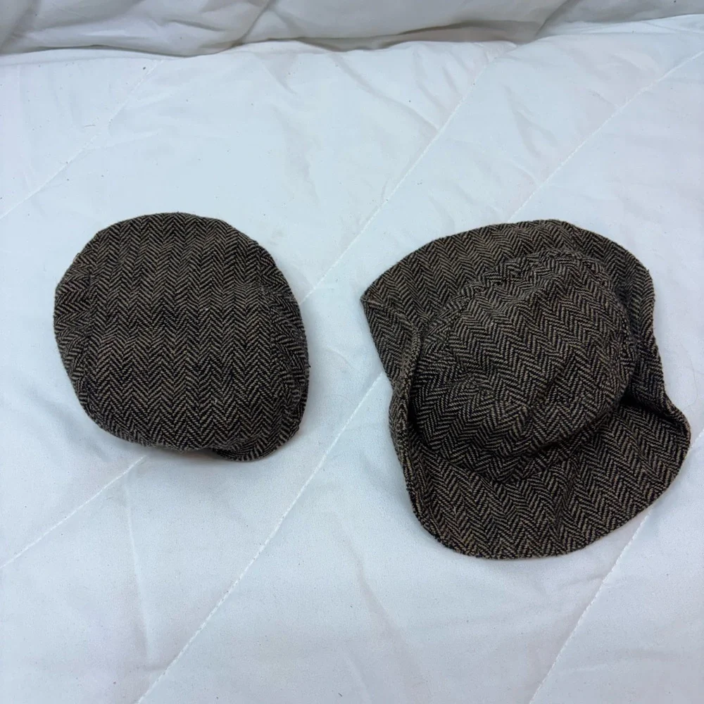 Newborn Baby Photoshoot Brown Herringbone Caps Hats